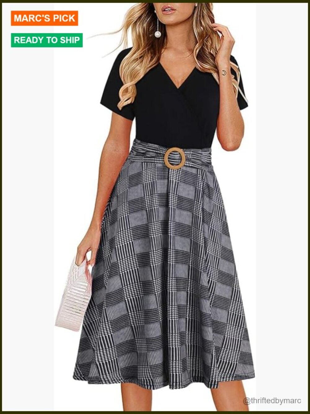 Criss-Cross V Neck Short Sleeve Fit and Flare Dress with Pockets